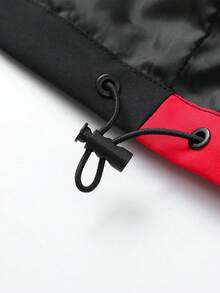 Men's Stand Collar Colorblock Patchwork Jacket, Versatile Cardigan Outerwear, Street Style Minimalist Design Long Sleeve Coat, Daily Outdoor Multi-Scenario Wear Stand Collar Top - black red - View 3