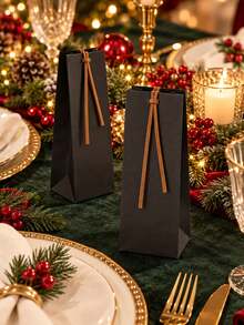 50/20pcs Portable Kraft Paper Gift Bags With Leather Ribbon Handles, Suitable For Wine Bottles, Party Favors, Weddings, Birthdays, Holiday Gift Packaging Decoration, Aesthetic Shopping Bags - Multicolor - View 11