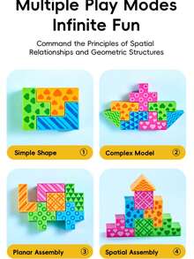 Pattern Building Logic Puzzle Blocks, Colorful Shape Sorting Educational Game, Early Learning STEM Toy, Family Tabletop Game, Children's Christmas Birthday Party Gift - Multicolor - View 8