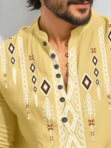 Men's Gentleman Elegant Minimalist Long Sleeve Shirt, Business Casual - Yellow - View 4