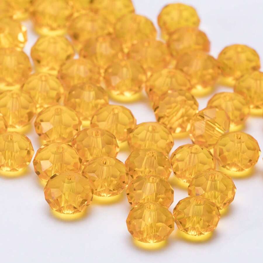 手工珠飾用扁圓玻璃珠 8mm/6mm/4mm (60/80/115顆) 可重複使用散珠 DIY 手作配件，亮面藍綠色 - 橘黃 - 查看 1