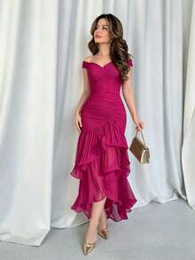 Verano europeo y americano nueva ropa de mujer europea y americana dulce viento color sólido cintura alta delgada vestido sin mangas  caliente - Rosa Fucsia - Ver 8