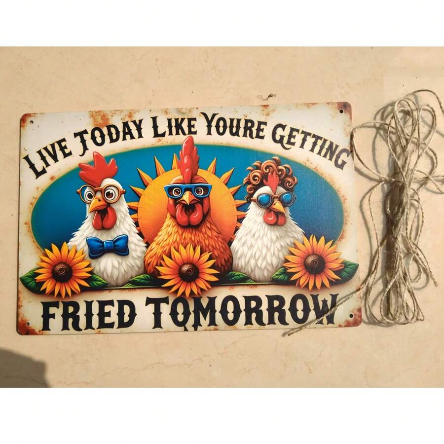 2D Funny Rooster & Chicken Quote Wooden Sign, Suitable For Yard Wall Decor, Fence, Garage, Indoor Wall Decoration, Great Gift/No Electricity Required - TM32 - View 1