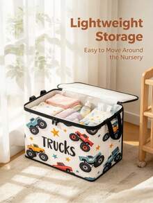 Printed Fabric Storage Bin With Lid And Handle, Foldable Baby Room Organizer Box, Zipper Design, Baby Room Daily Supplies And Books Storage Container - Multicolor - View 4