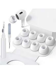 4 Pairs Replacement Ear Tips Compatible With Airpods Pro 2nd/1st (White/Black) Built-In Dust Guard Screen,Silicone,With Portable Storage Box & Cleaner Pen,4 Size (XS/S/M/L) - View 2