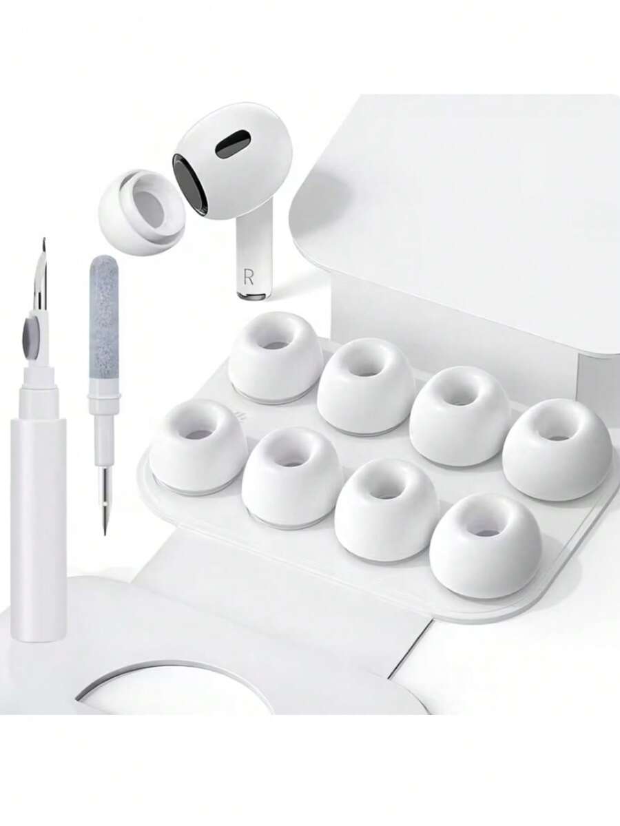 4 Pairs Replacement Ear Tips Compatible With Airpods Pro 2nd/1st (White/Black) Built-In Dust Guard Screen,Silicone,With Portable Storage Box & Cleaner Pen,4 Size (XS/S/M/L)