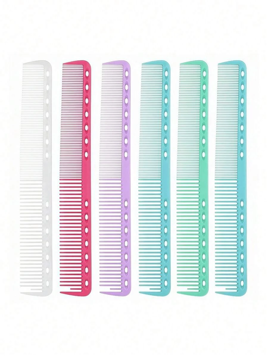 6pcs Hair Combs, Carbon Material Combs, Plastic Combs, Multi-Color Options, Professional Hair Combs, Medium And Fine Sizes, Unisex, Salon Hair Comb Set - Multicolor - View 1