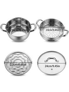 MiLaiWP 4-Piece 3-Tier Stainless Steel Steamer Pot Set, Soup Pot For Cooking With Steamer Basket And Steamer Plate, Thickened Heavy-Duty Stainless Steel Steamer Pot Set, Multi-Functional For Soup Pot And Hot Pot, Dishwasher , Suitable For Gas, Electric And Oven - View 11