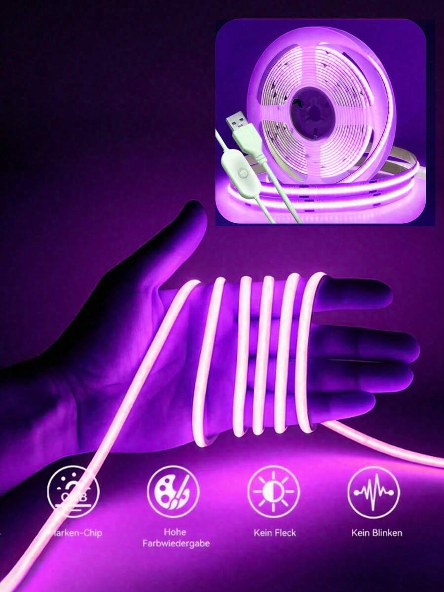 LED UV Black Light Strip, Purple LED Light Strip With USB Interface And Switch, UV LED Black Light For Fluorescent Dance And UV Body Paint - USB Purple Light Strip - View 1