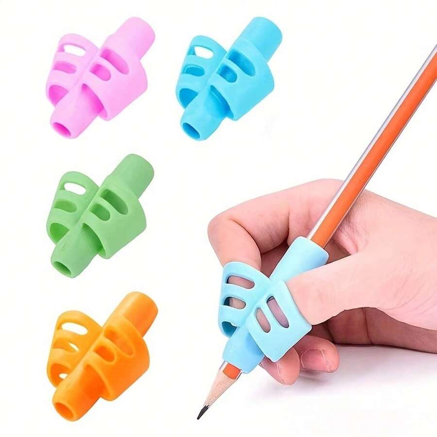2pcs Random Color Pencil Grips, Silicone Pen Sleeves For Learning And Practice, Grip Correction Aid - A - View 1