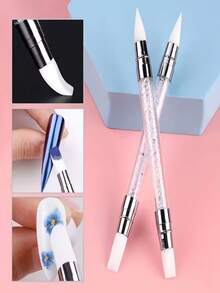 2Pcs Dual End Nail Art Pen, Nail Cleaning Brush, Nail Carving Painting Tools For Nail Art Decoration - Multicolor - View 4