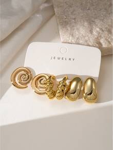 6-18pcs Gold Women's C-Shape/Floral/Ribbed/Geometric Large Hoop/Flower Stud Earrings/Earrings Set, Fashion Elegant Delicate Vintage Retro Style Jewelry, Suitable For Daily Wear Women's Earring Set - Gold - View 4