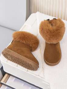 1 Pair Kids Cute Rabbit Ear Rhinestone Snow Boots, Furry Folded Collar, Thermal Lined Warm, Anti-Slip Thick Sole, Autumn/Winter Girls Short Boots - Brown - View 5