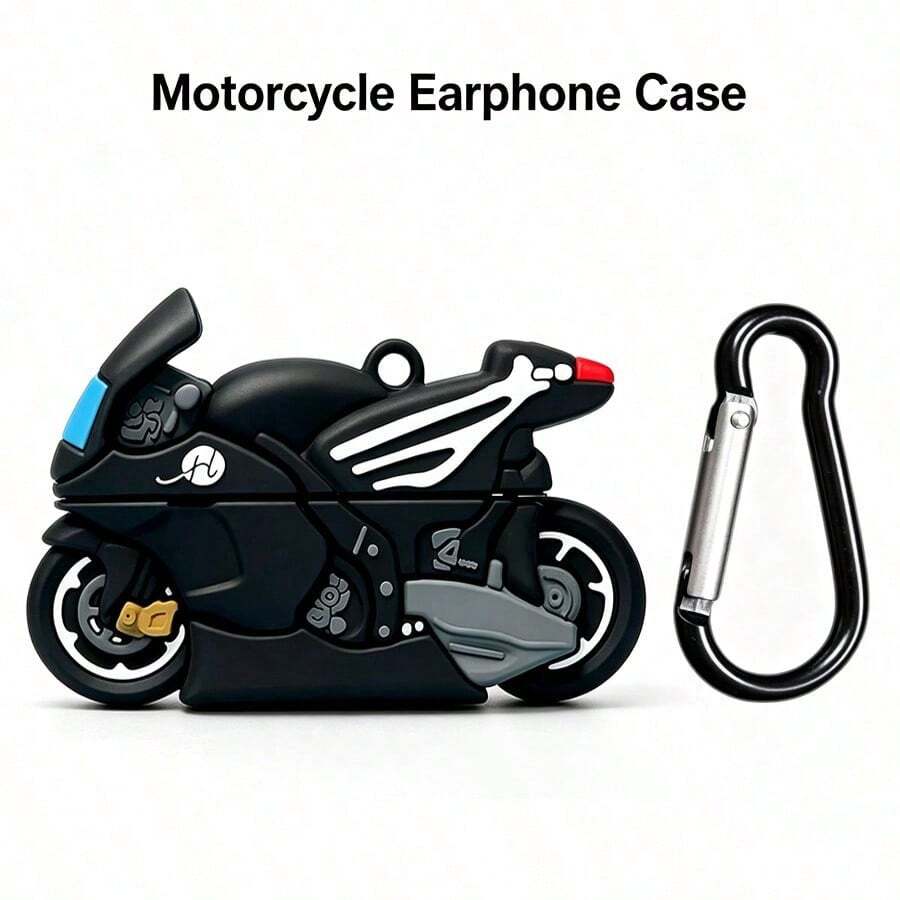 1pc Cool Motorcycle Design Silicone Soft Case Compatible With Apple Wireless Bluetooth Earphones 1/2/3/Pro/Pro2 - Multicolor - View 1
