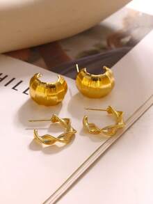 1 Pair Fashion Irregular C Shaped Earrings For Women Gold Color Stainless Steel Geometry Wave Earring Wedding Party Jewelry Gifts - Multicolor - View 10