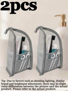1pc/2pcs/3pcs Travel Toiletry Bag, Upright Hanging Toiletry Bag, Portable Mesh Storage Bag; Features Multi-Layer Compartment Structure Including Elastic Straps, Mesh Pockets, Main Compartment, Etc. Toothbrush, Toothpaste, Razor Can Be Securely Fixed With Elastic Straps To Prevent Rolling And Bumping Inside The Bag. Shampoo, Makeup Brushes, Skincare Samples Can Be Organized And Easily Visible. Suitable For Business Travelers And Travel Enthusiasts Who Frequently Face Small Hotel Washbasins, Cluttered Bottles, And Difficulty Finding Toiletries - Multicolor - View 16