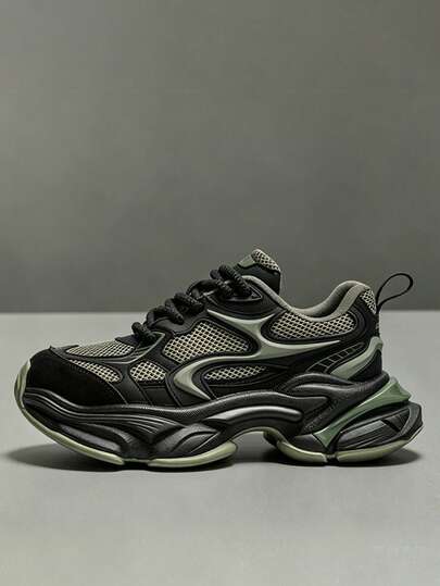 Men's Mesh Shoes, Autumn/Winter All-Season Fashion Thick Sole Height-Increasing Casual Shoes, Premium Color-Block Versatile Lightweight Breathable Sports Shoes