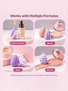 Set de 15 piezas de esponjas de maquillaje mini con patrón de mármol, esponja de maquillaje en forma de gota de agua, borla de polvo para base, corrector y polvo suelto, de uso dual seco & húmedo - Morado - Ver 5
