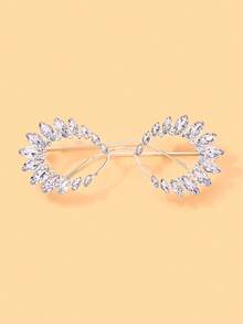 outingfit 1pc Luxury Silver Rhinestone Women's Glasses, Shiny Exaggerated Frame, Fashion Party, Music Festival, Stage, Photo Prop - Silver - View 4