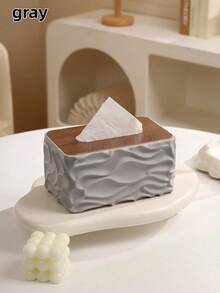 1 قطعة صندوق مناديل بتصميم بسيط وعصري، صندوق مناديل بغطاء خشبي، تصميم سطح متموج، صندوق تخزين مناديل إبداعي، صندوق مناديل للمكتب، صندوق تخزين مناديل للحمام، ديكور المنزل، ديكور الحمام - متعدد الألوان - مشاهدة 10
