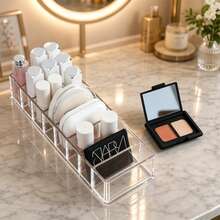 1/2pcs 8-Grid Clear Acrylic Makeup Storage Organizer, Dust-Proof Press On Nail Storage Box, Desktop Cosmetic Display Holder For False Nails, Lipsticks, Small Jewelry, Vanity Table Decor, Home Bathroom Desktop Storage Container - Clear - View 3