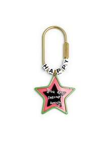1pc Ins Sweet Cool American Vintage Graffiti Star Bag Charm Letter Square Bead U-Shaped Handmade Beaded Keychain - Multicolor - View 12