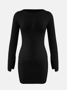 XLLAIS Women's Fashion Elegant Zipper Top And Sexy Mini Skirt Set - Black - View 4