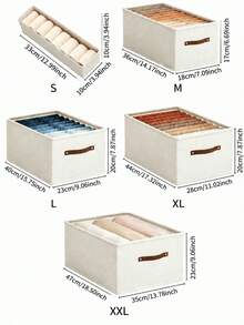 1/2pcs Beige Fabric Collapsible Undergarment Storage Box, Oxfod Cloth Drawer Style Clothes Organizer Box, Household Clothing Shelves Storage For Jeans, Sweaters, Space Saving - Beige - View 3