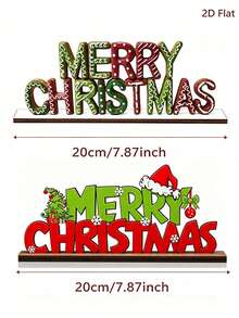 "Merry Christmas" Gingerbread Texture Decorative Sign, Classic Red & Green Christmas Color Scheme With Sweet White Frosting, Suitable For Christmas Home Decor, Tabletop Display Or Scene Arrangement, Conveying Holiday Joy And Blessings - one-size - View 2
