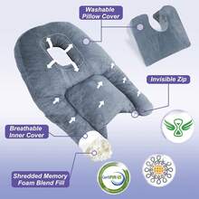 Face Down Pillow After Eye Surgery, Adjustable Prone Pillow With Hollow Face Hole, Shredded Memory Foam Stomach Sleeper Pillow For Vitrectomy, BBL Recovery, Massage & Office Nap - Multicolor - View 9