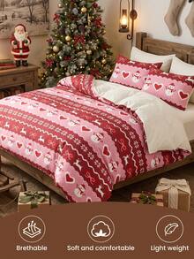 2/3pcs Christmas Red Print Duvet Cover Set, Bedding, Comfortable & Breathable, Anti-Pilling, Machine Washable, Room Decor, Bedroom Decor, Dorm Bedding, Suitable For All Seasons, Fits Single/Double/Queen/King Size Beds, Autumn Home Decor, Duvet Insert Not Included - Multicolor - View 5