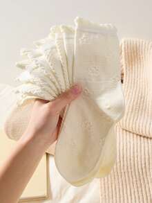 2 Pairs Women's White Mid-Calf Socks, Twisted Bubble Opening, Autumn/Winter Style - Multicolor - View 2