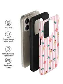 1pc 2 In 1 Film Phone Case With Pink Stripe Santa Hat Christmas Pattern,Compatible With IPhone 18 Pro Max 17 Pro Max 16 Pro Max 15 Pro Max 14 Pro Max & 11/12/13/14/15/16/17/18 Pro/Plus - Multicolor - View 4