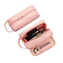 Large Capacity Divided Makeup Bag, Soft Fabric Zipper Cosmetic Organizer With Handle, Portable Travel Toiletry Bag For Women Daily Use - Multicolor - View 8