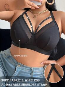 Plus Size Women Solid Color Fashion Bra, Suitable For Summer - Black - View 5