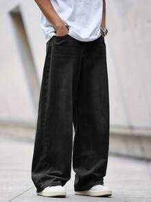 Teen Fashion American Vintage Washed Loose Fit Denim Jeans - Black - View 1