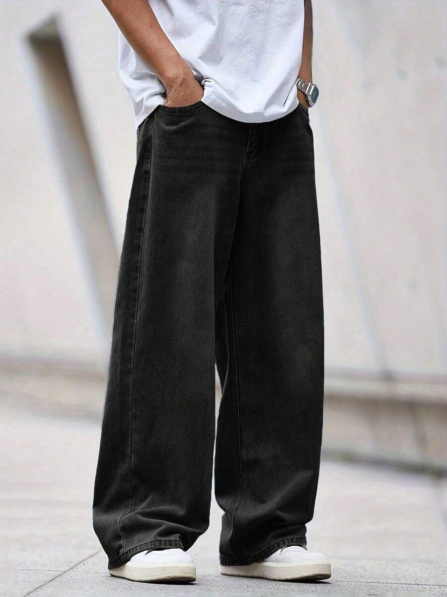Teen Fashion American Vintage Washed Loose Fit Denim Jeans - Black - View 1