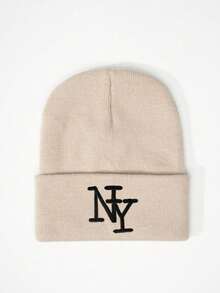 1pc Unisex Y2K Style Embroidered NY Knit Beanie Hat, Brimless Knit Cap For Autumn/Winter Outdoor, Casual Versatile Winter Cold Weather Hat For Daily Commute - Embroidery - View 12