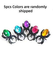 40pcs Halloween Diamond Little Spider Ring Colorful Gemstone Ring Plastic Jewelry Prank - A - View 14