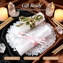 9Pcs/Set Natural Selenite Crystal Stick & Chips, Gypsum White Quartz Rough Minerals Specimen Points, Healing Crystal Stones, Home Tabletop Decor - Plaster Sticks 9pcs/set - View 6