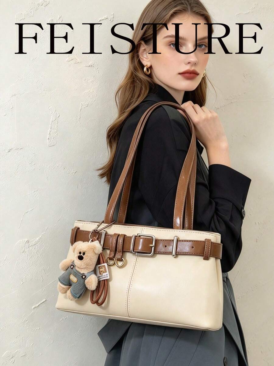 FEISTURE 1件裝時尚女款腋下肩背包，附肩帶裝飾，適合日常出遊、約會、通勤