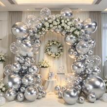 129Pcs Metallic Silver Balloon Garland Kit, 18/10/5 Inch Multi-Size Latex Balloons With Foil Confetti Balloons, For Birthday, Graduation, Wedding, Holiday & Easter Party Decorations - Multicolor - View 3