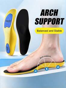 1 Pair Unisex PU Arch Support Sports Shoe Insoles, Anti-Slip Massage High Elastic Shock-Absorbing Sweat-Wicking Breathable Full-Length Shoe Pads, Shoe & Boot Accessories - Blue - View 1