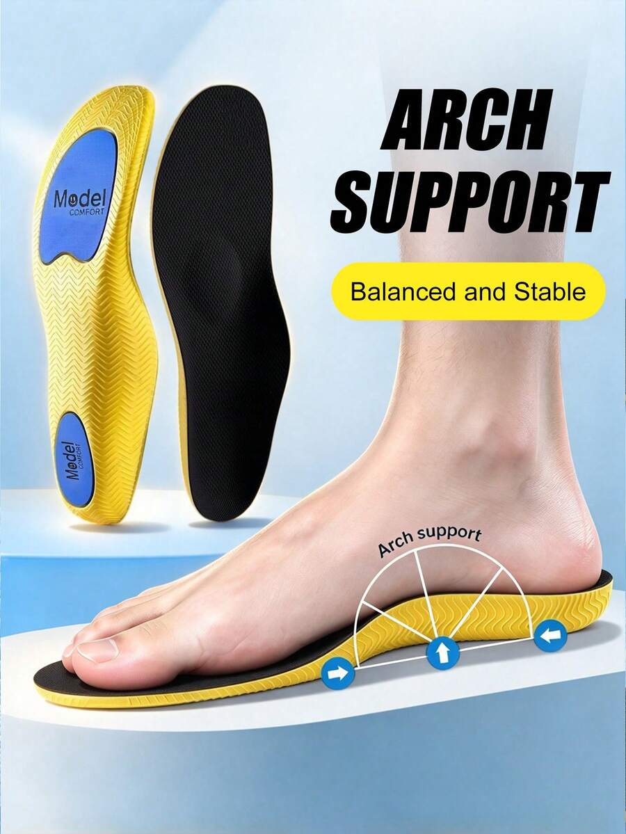 1 Pair Unisex PU Arch Support Sports Shoe Insoles, Anti-Slip Massage High Elastic Shock-Absorbing Sweat-Wicking Breathable Full-Length Shoe Pads, Shoe & Boot Accessories - Blue - View 1