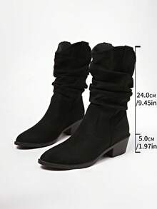 Autumn New Women's Low-Top Pointed-Toe Curved Chunky High Heel Ankle Boots - Black - View 12