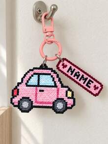 1pc Customized Name Pink Car Keychain, Personalized Pixel Style Car Bag Charm With Name Tag, Cute Backpack & Handbag Accessory, Birthday Gift For Girls, Friends And Car Enthusiasts - Multicolor - View 5