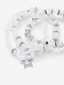 Sorayune 3pcs/Set Bohemian Style Women's Crystal Beads & Silver Alloy Block Bracelets - White - View 6