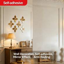 12pcs/24pcs Gold Flower-Shaped Mirror Stickers, Teardrop-Shaped Mirror Stickers, Suitable For Bathroom, Living Room, Entryway, Wall Decoration, Perfect For Home Decor/Creative Gifts - Multicolor - View 2