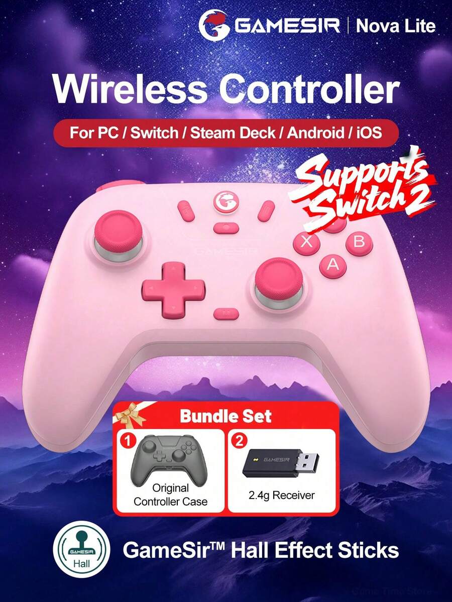 GameSir Nova Lite Gamepad For PC Compatible With Switch 2/1 Steam Android IOS Mobile Phone Windows With Original Controller Protective Case Hall Effect Joysticks Wireless Gaming Controle 2 Rumble Vibration Motors Turbo Function