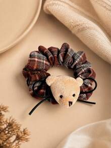 1pc Dual-Color Plaid Bear Hair Scrunchie, Versatile Large Hair Tie Suitable For Daily Wear - Multicolor - View 8